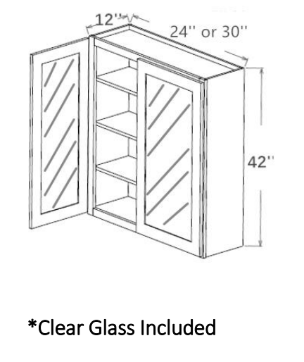 Wall Cabinet Double Glass Doors, 42” H