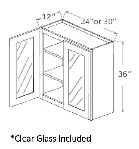 Charleston White Wall Cabinet Double Glass Doors, 36