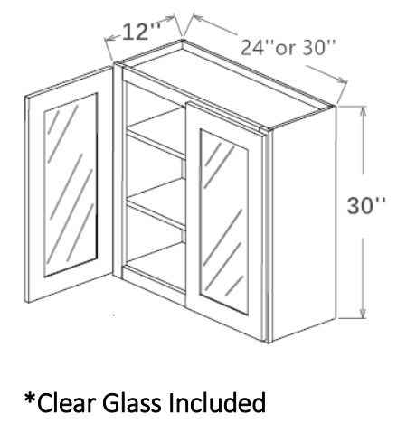 Charleston White Wall Cabinet Double Glass Doors, 30