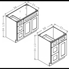 Shaker White Vanity Combo Bases-Drawers Right